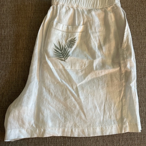 CALYPSO St. Barth White Linen Blend Shorts XL Palm Leaf Embroidery - Picture 1 of 5